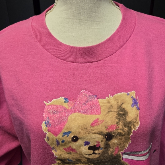 Vintage 1990s grandmacore cutesy teddy bear pink graphic t-shirt - Picture 2 of 7